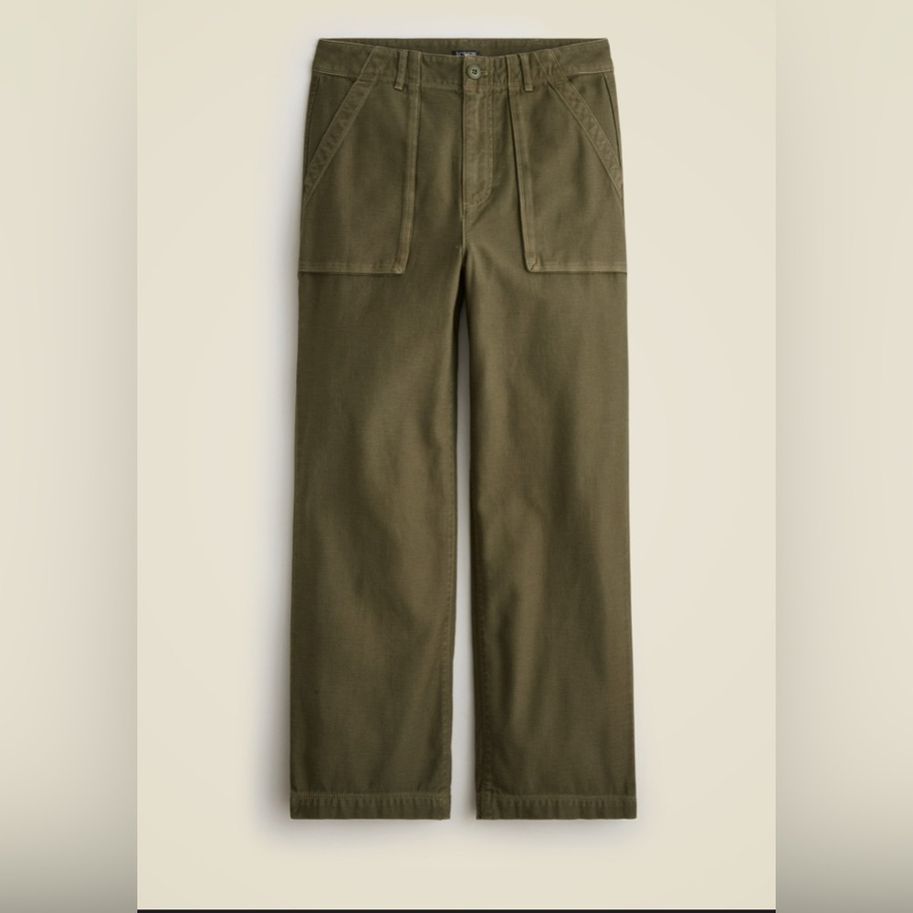 J.Crew Green Wide Leg Cargo Sateen Cotton High Rise Size 14 - Picture 2 of 11